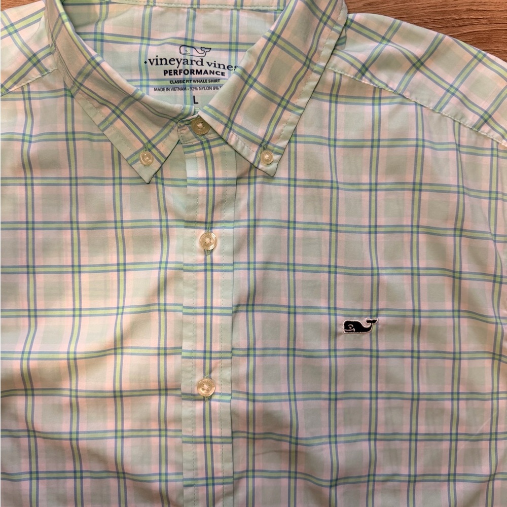 Vineyard Vines Performance Whale Shirt Men’s L Mint Plaid Button Down - Picture 4 of 9